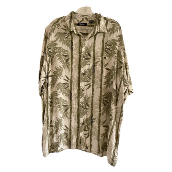PURITAN Men’s Cream & Green Hawaiian Short Sleeve Button Up Pocketed Shirt-XL - Picture 1 of 3